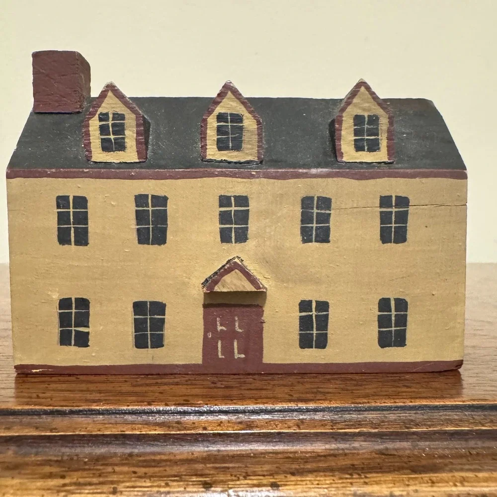 Vintage Hand Painted Wooden Folk Art House Three Dormers Country Decor